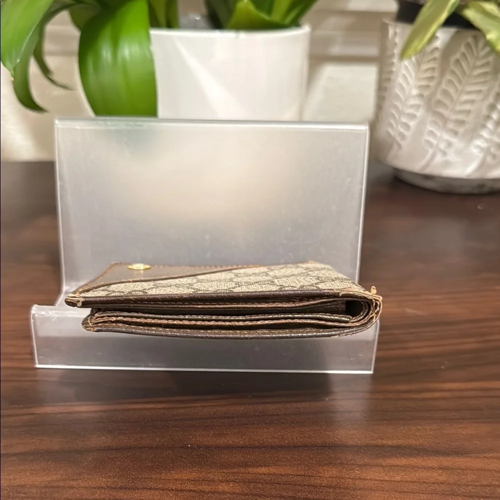 Gucci Monogram Bifold Wallet with Brown Leather Trim